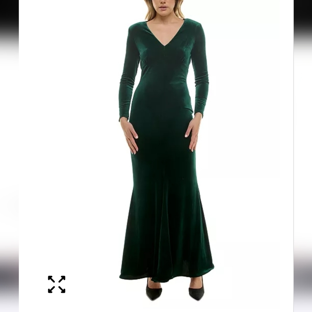 $228 Taylor Womens Long-Sleeve Velvet Mermaid Gown Sz 4 Green NWT Party Cocktail